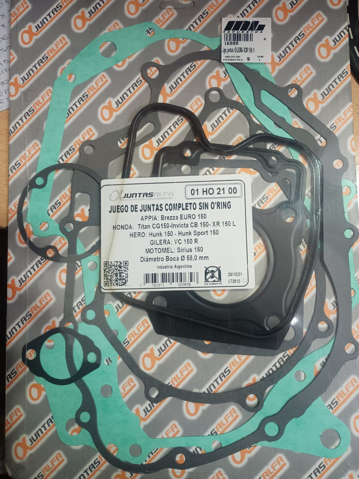 Juego de juntas completo sin O'rings ALFA para VC150R