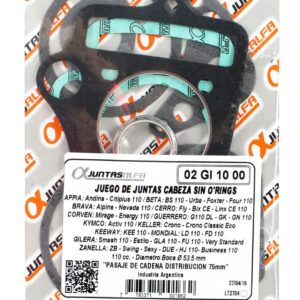 Juego de juntas de cabezal ALFA sin O'rings para motos 110 carrera corta