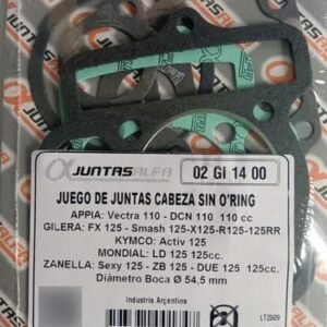 Junta de cabeza sin O'rings ALFA para GULERA FX125/ APPIA Vectra 110/ otras