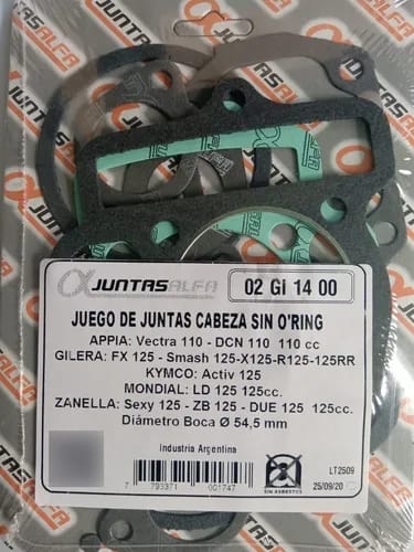 Junta de cabeza sin O'rings ALFA para GULERA FX125/ APPIA Vectra 110/ otras