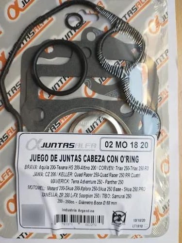 Juego de cabeza de cilindro sin O'rings ALFA para motos tipo alquila 200// ZR250//SKUA 200-250