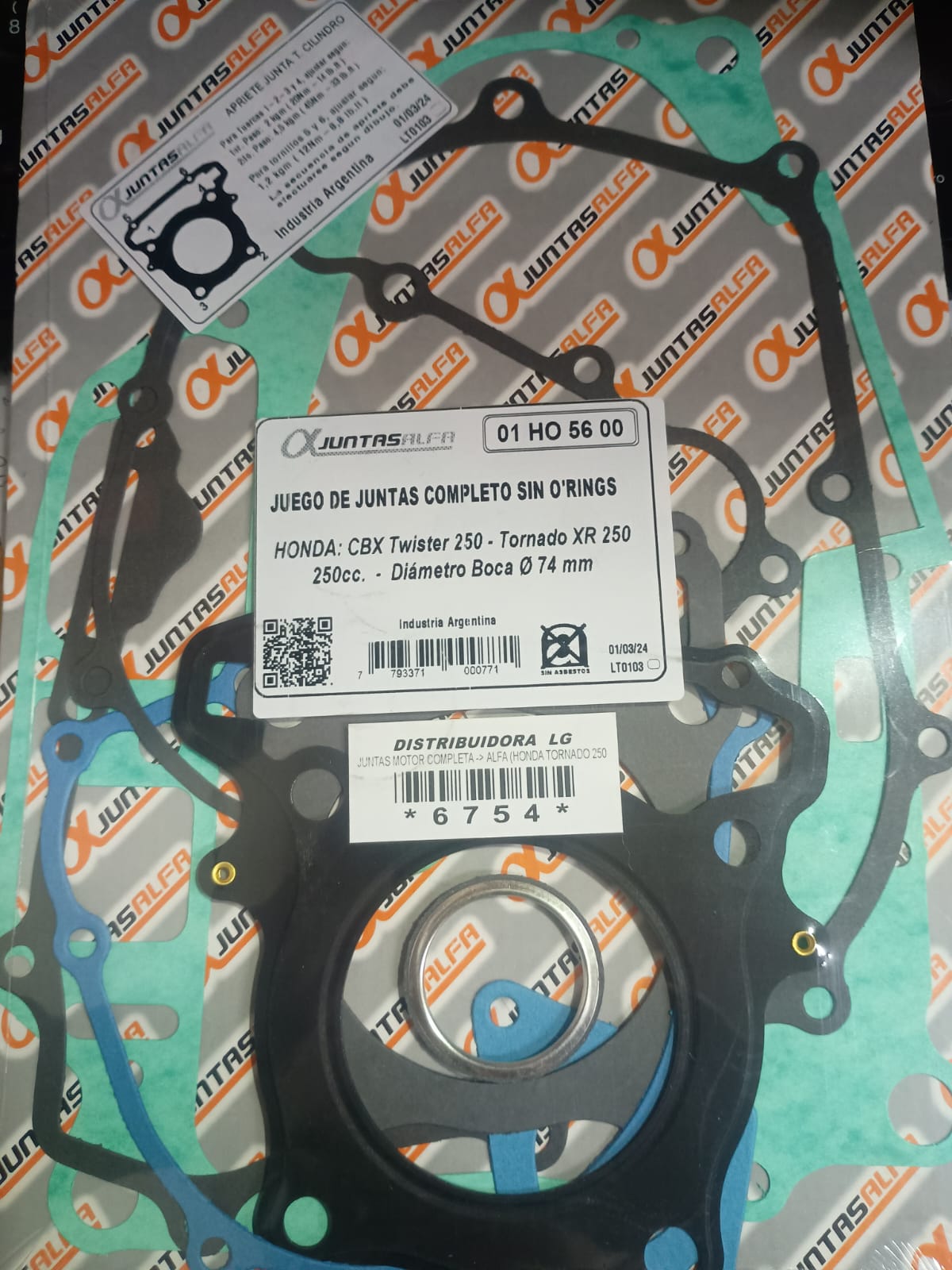Juego de juntas completo sin O'rings ALFA para XR250/ CBX TWISTER 250