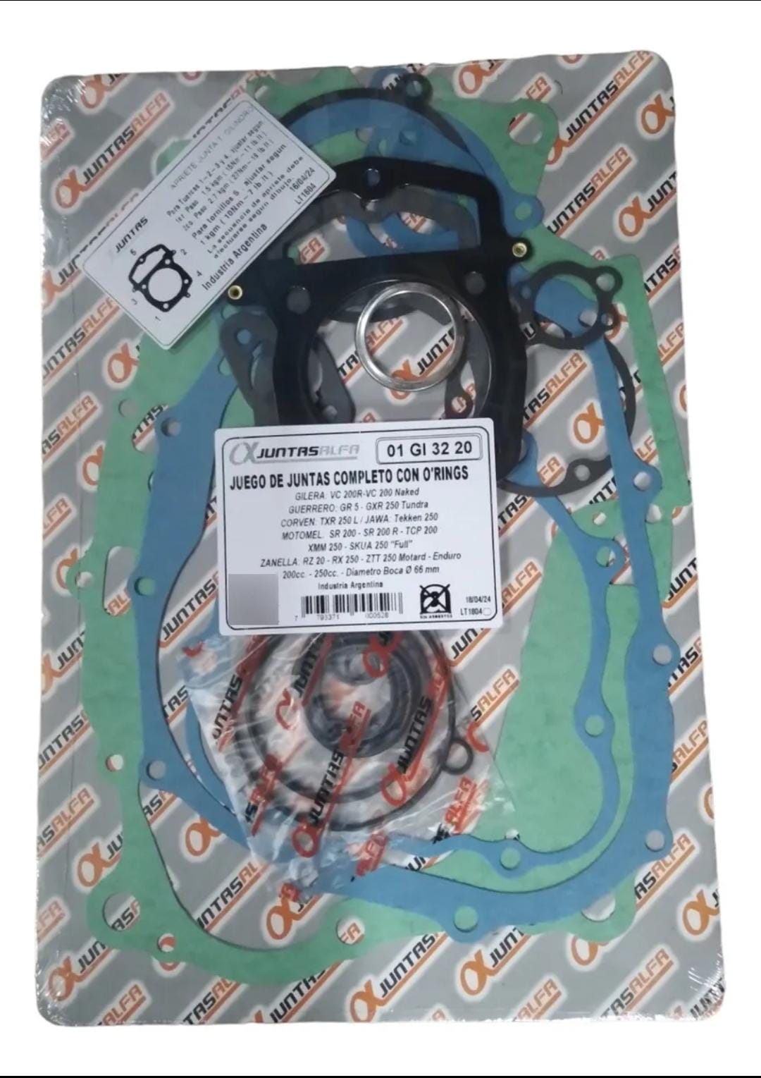 Juego de juntas ALFA con o'rings tipo Motomel SR200 cadeneroy otras