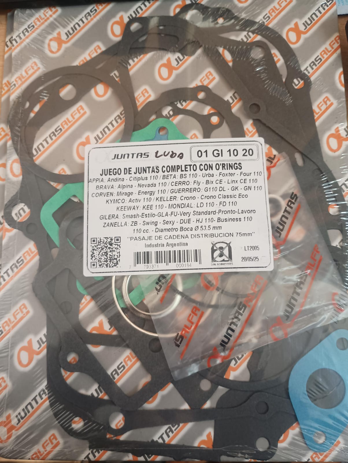 Juego de juntas completo con O'rings ALFA para motos 110 carrera corta