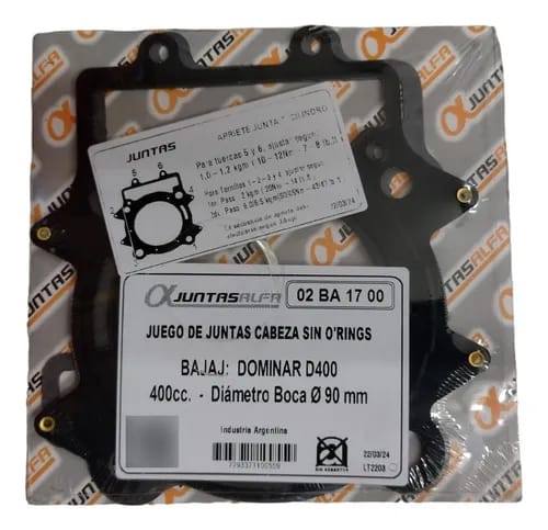Juego de juntas de cabezal ALFA sin O'rings para BAJAJ DOMINARD D400