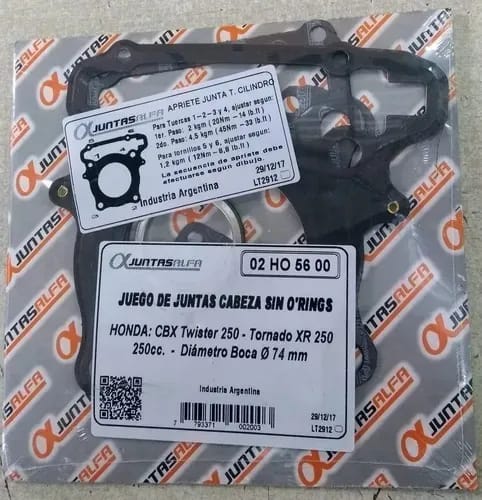 Juego de juntas de cabezal ALFA sin O'rings para HONDA XR 250/CBX250
