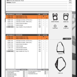 JUEGO DE JUNTAS COMPLETO SIN O'RING para BETA CRHONO-MOTARD 250