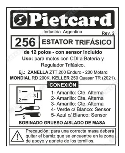 ESTATOR PIETCARD 256 TRIFASICO DE 12 POLOS CON CDI A BATERÍA PARA MOTOS COMO LA ZANELLA ZTT200 Y OTRAS