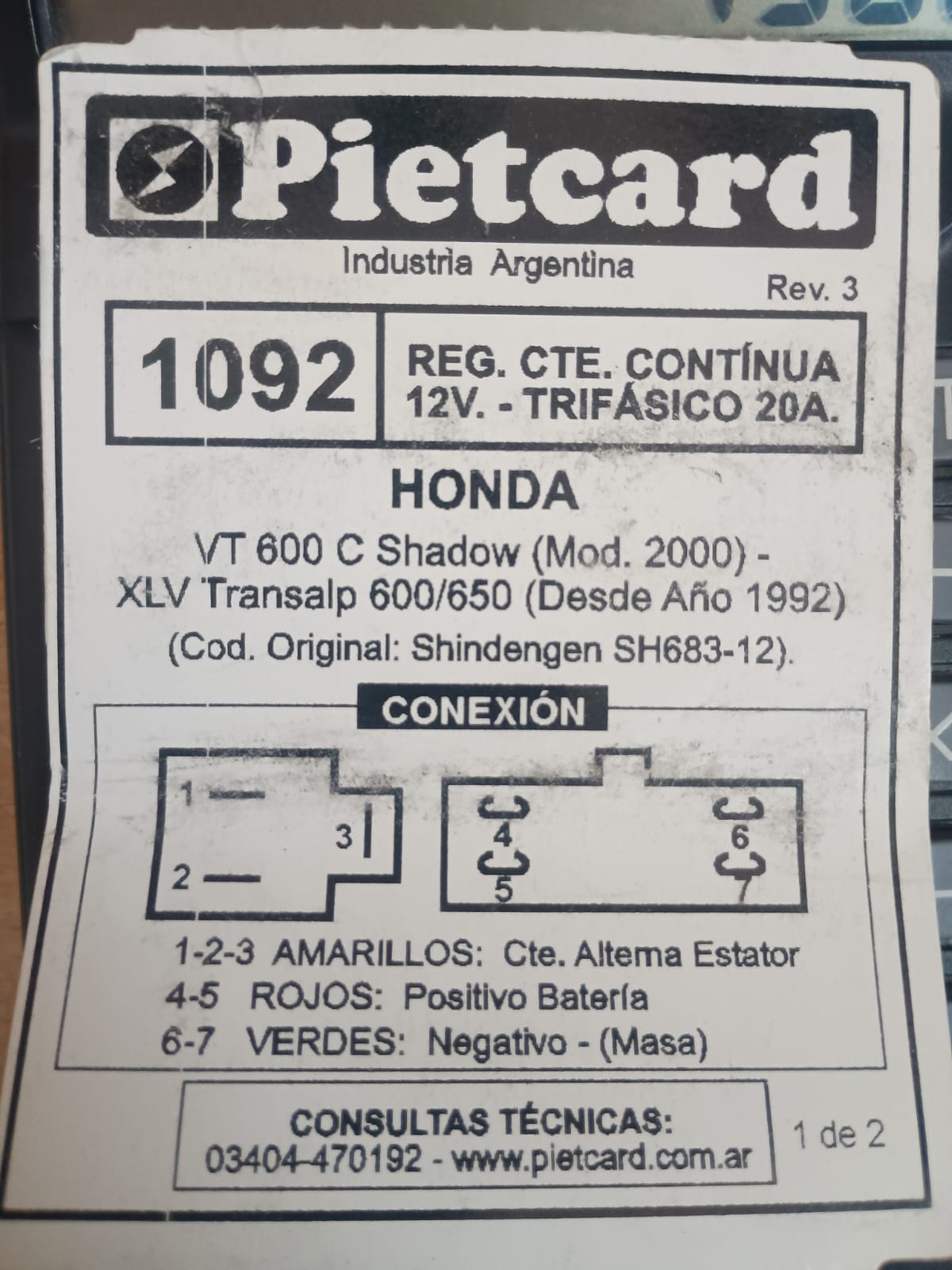 REGULADOR 1092 PIETCARD
