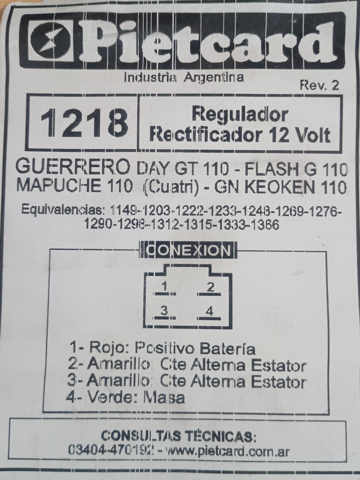 REGULADOR 1218 Y OTROS PIETCARD