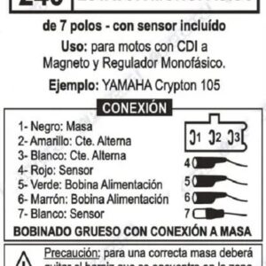ESTATOR PIETCARD 240 MONOFÁSICO DE 7 POLOS PARA MOTOS CON CDI A MAGNETO COMO LA YAMAHA CRYPTON 105
