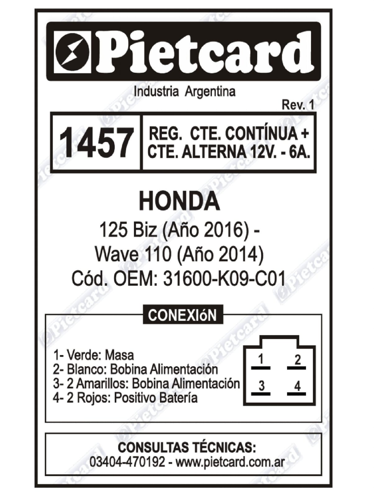 REGULADOR 1457 PIETCARD