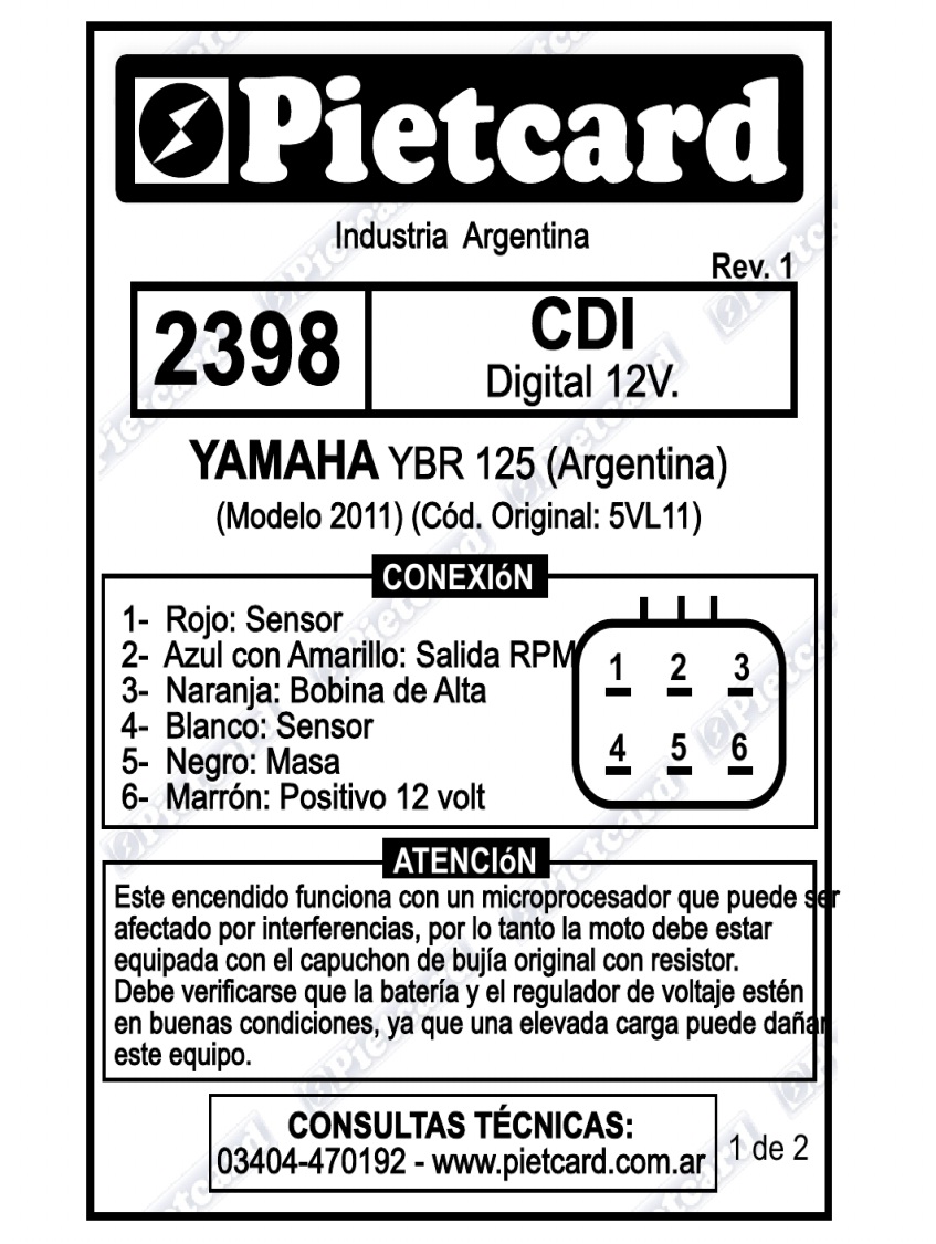 CDI PIETCARD 2398 YBR 125